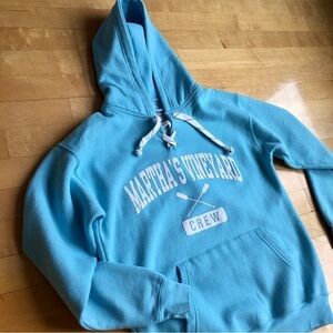 Martha’s Vineyard Crew Collegiate Sweatshirt Hoodie, Aqua Blue, White, Size S